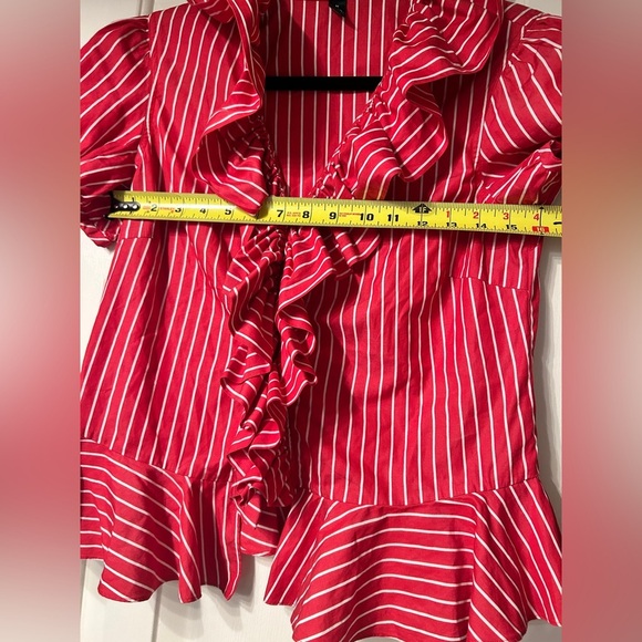 Lauren Ralph Lauren Red blouse 100% Cotton Red Striped Summer Top - Picture 7 of 8